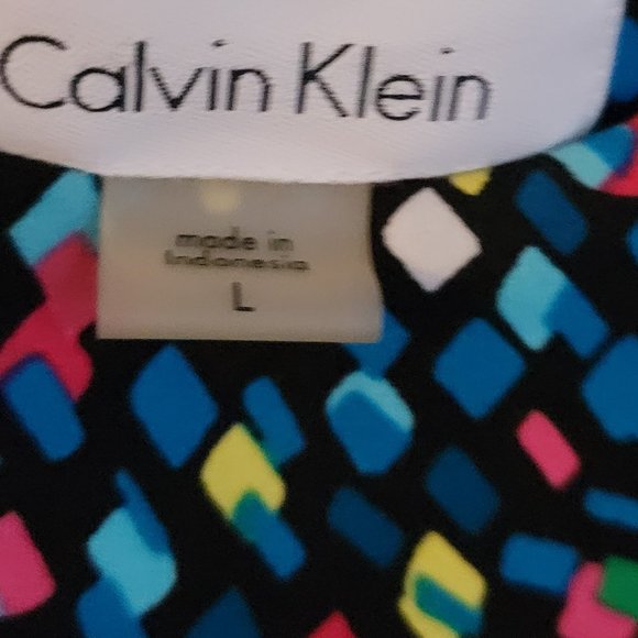 Calvin Klein Geometric Print Matte Jersey Pleat Crew Neck Sleeveless Top Size L - Picture 5 of 16